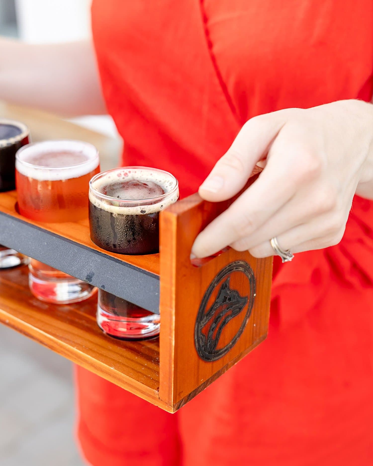 A Hidden Wit beer flight ready to share