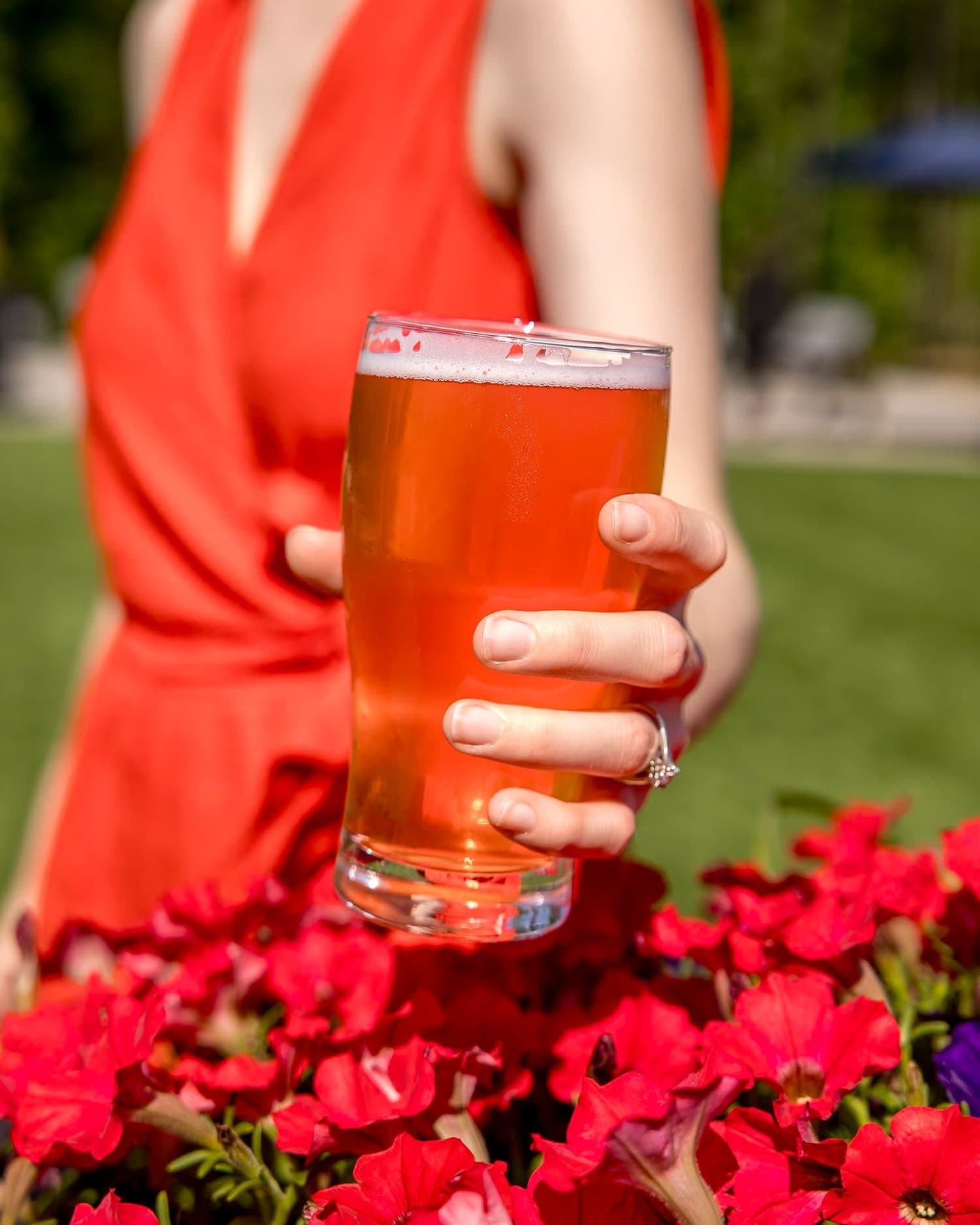 A fresh pint of Hidden Wit beer outdoors