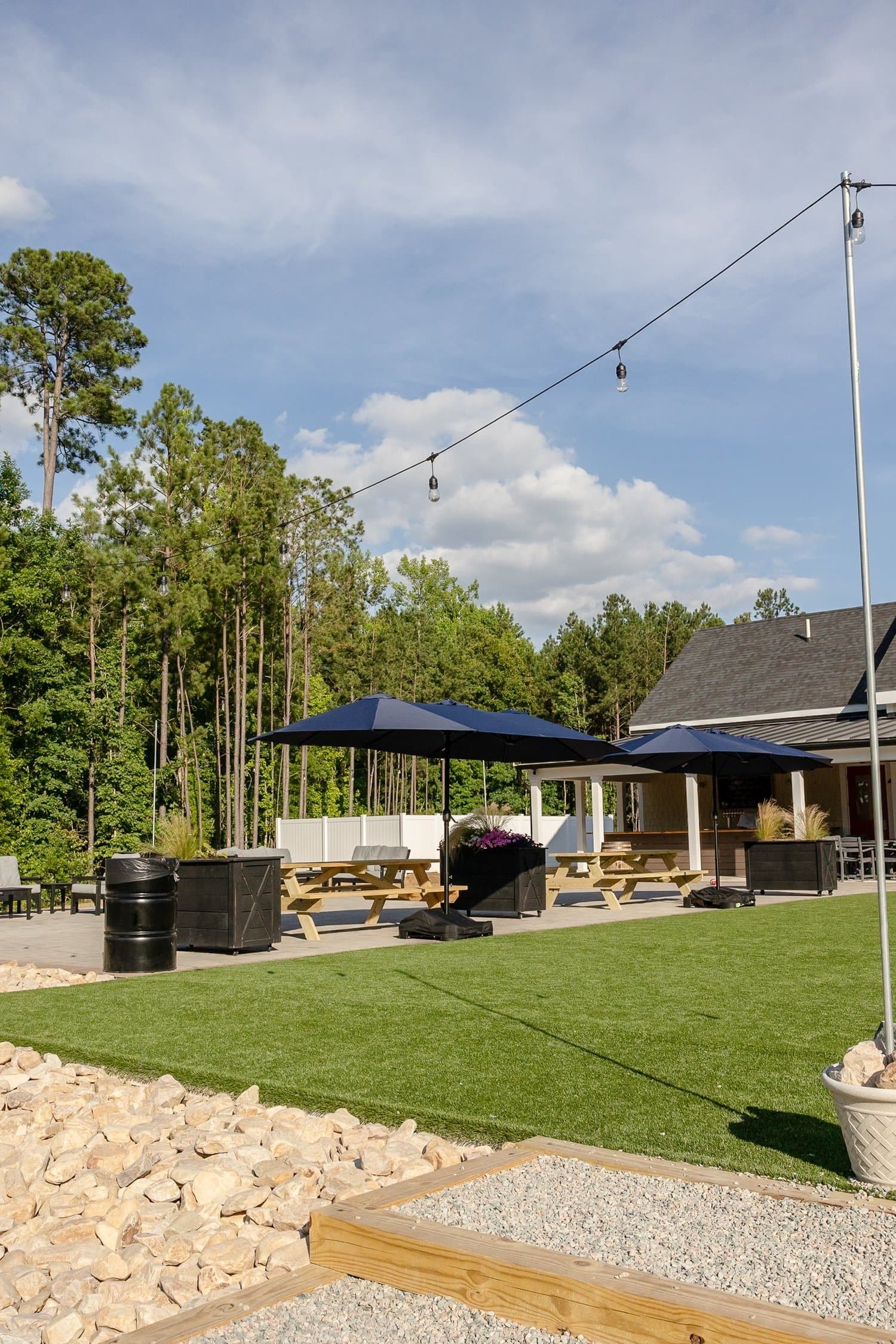 The outdoor pavilion and gathering lawn