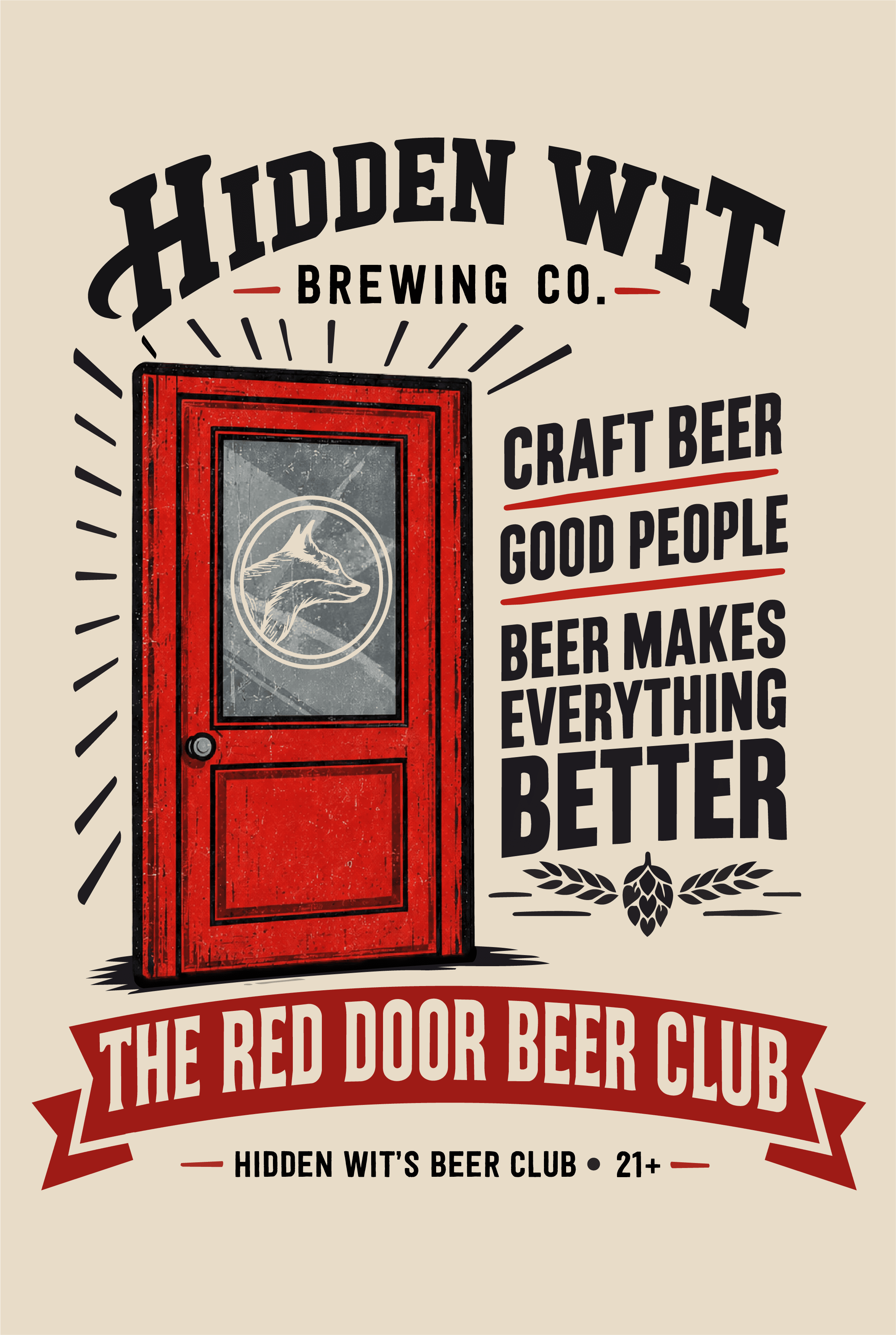 The Red Door Beer Club graphic featuring Hidden Wit Brewing Company